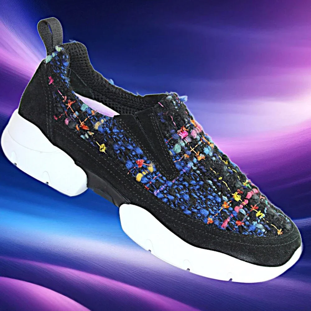 MSGM Black Blue Multicolor Tweed  Slip-On Extra Light Trainers Size 36 (US 6) - Picture 6 of 12